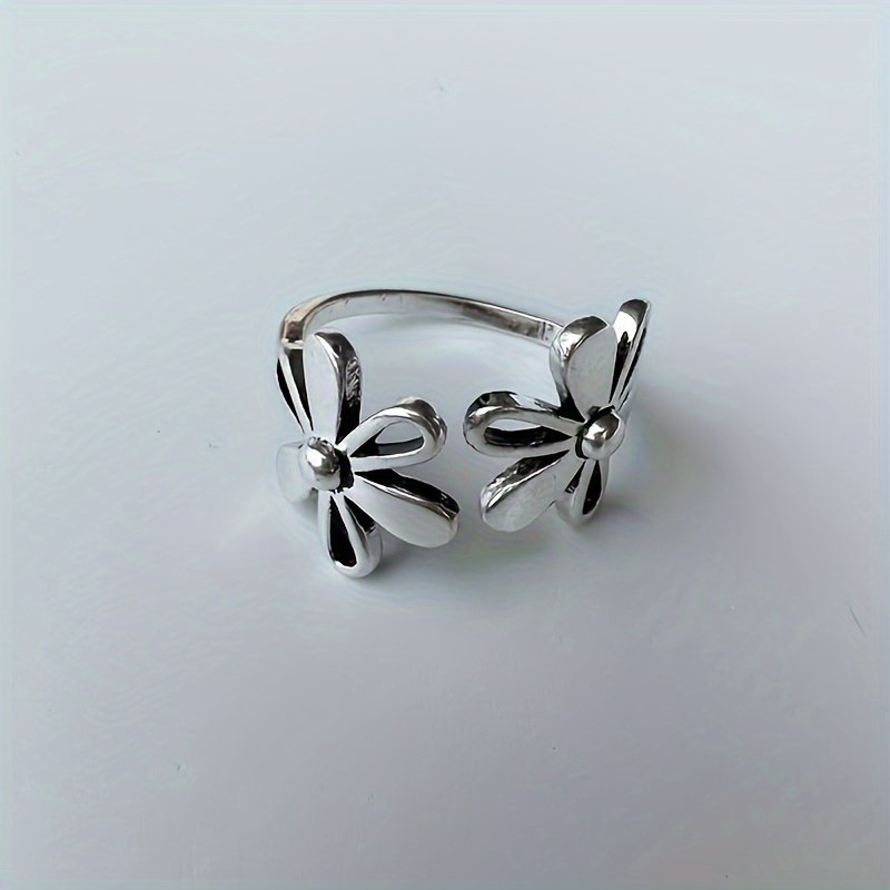 Vintage Flower Cuff Ring Open Adjustable Alloy Ring Daily Wear